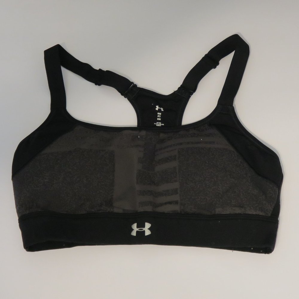 Under Armour Black Gray Striped Sports Bra SM